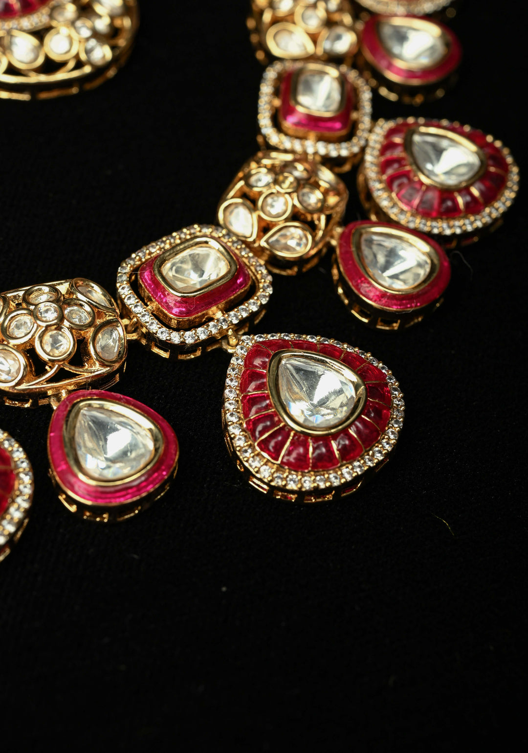 Red Kundan Necklace Meenakari Design Earrings Set