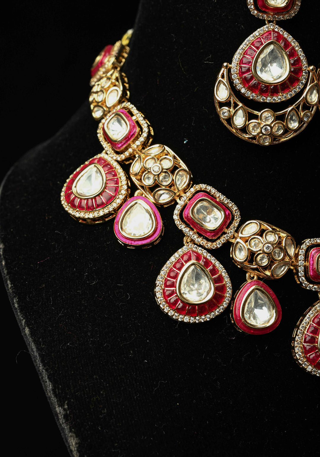 Red Kundan Necklace Meenakari Design Earrings Set