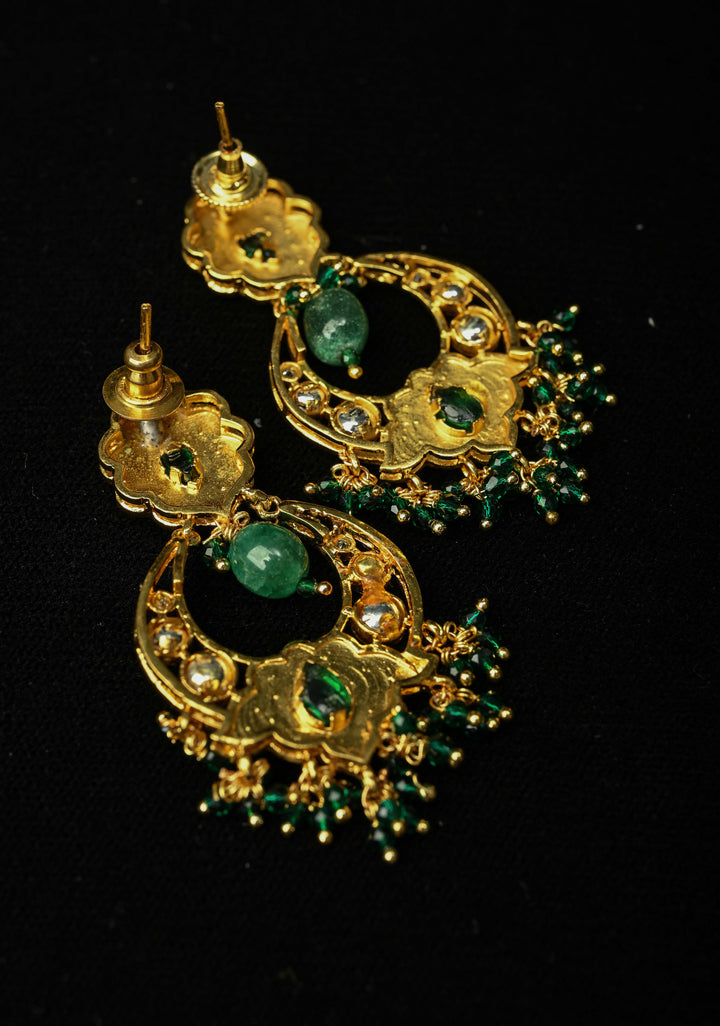 Green Kundan Meenakari Earrings with pearls and Dangling Beads