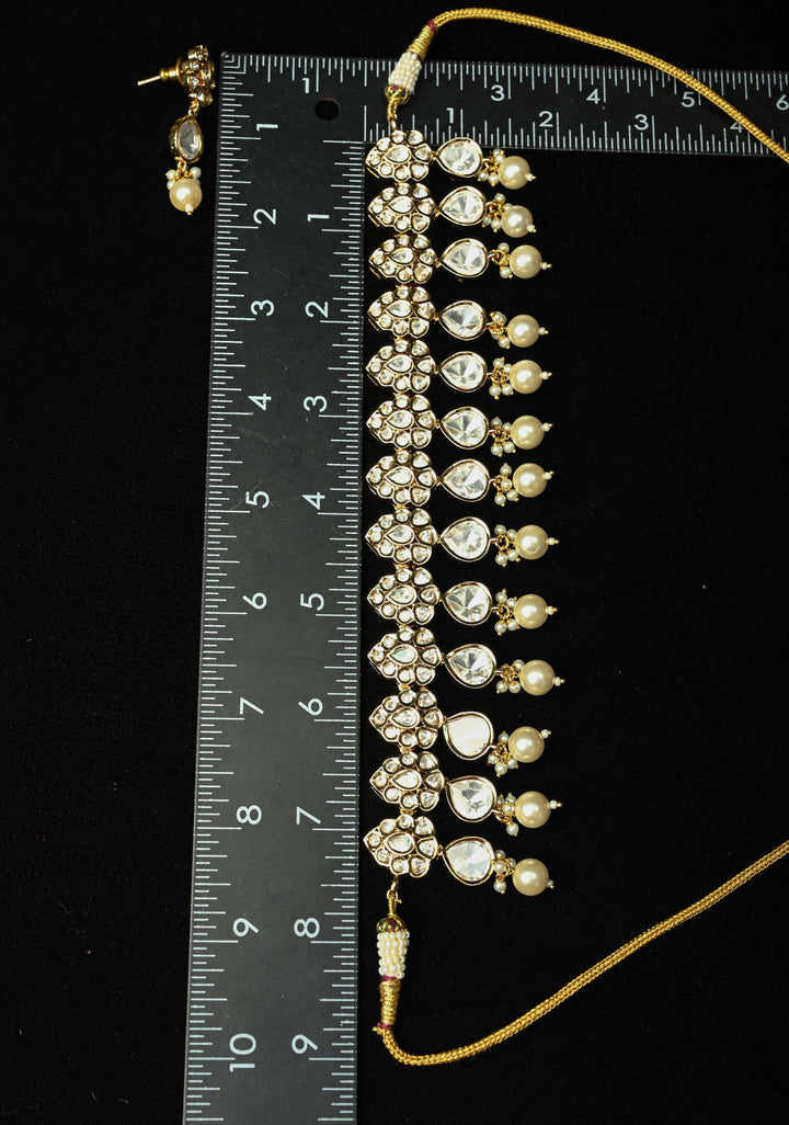Bridal Kundan Set with White Stones and Dangling Pearls