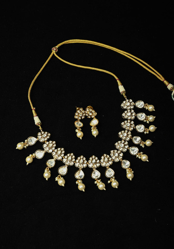 Bridal Kundan Set with White Stones and Dangling Pearls
