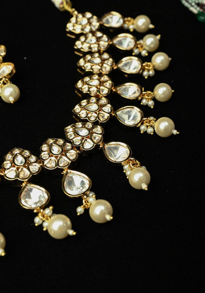 Bridal Kundan Set with White Stones and Dangling Pearls
