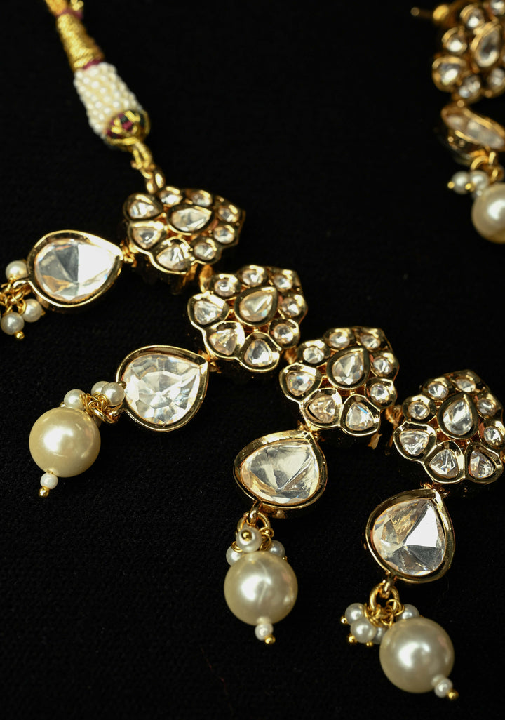 Bridal Kundan Set with White Stones and Dangling Pearls