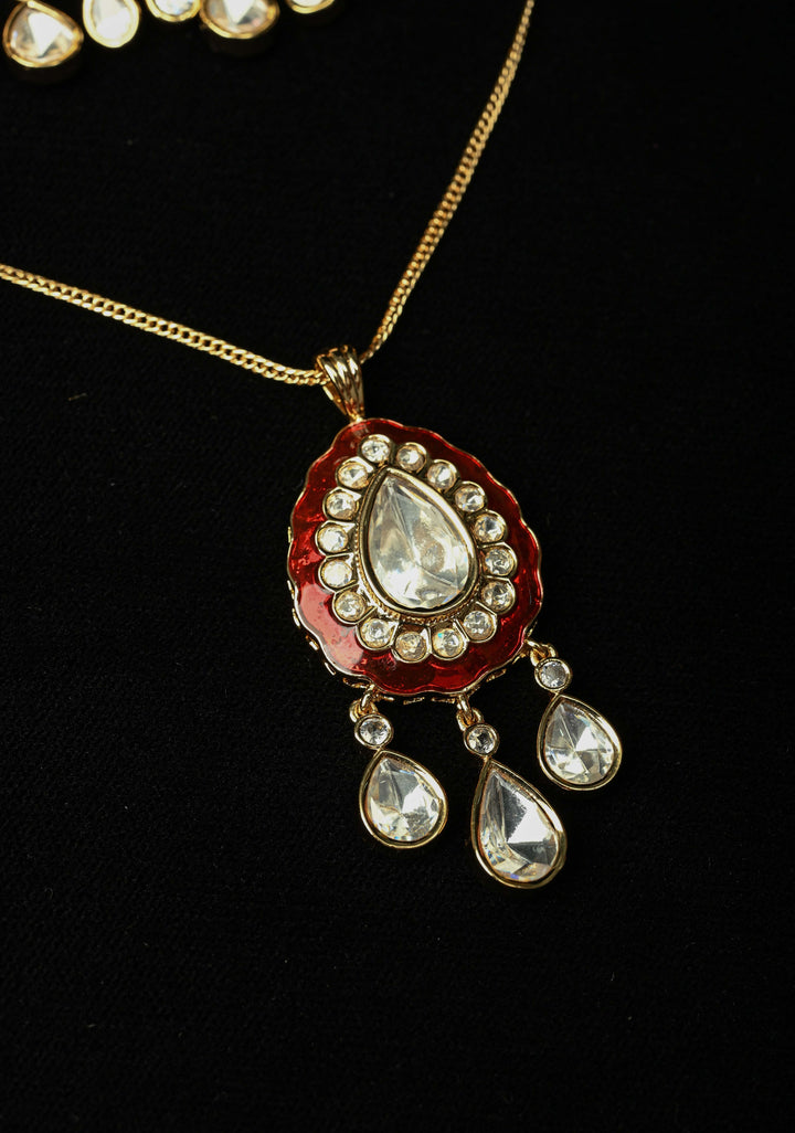 Red Stone Pendant Necklace with earrings