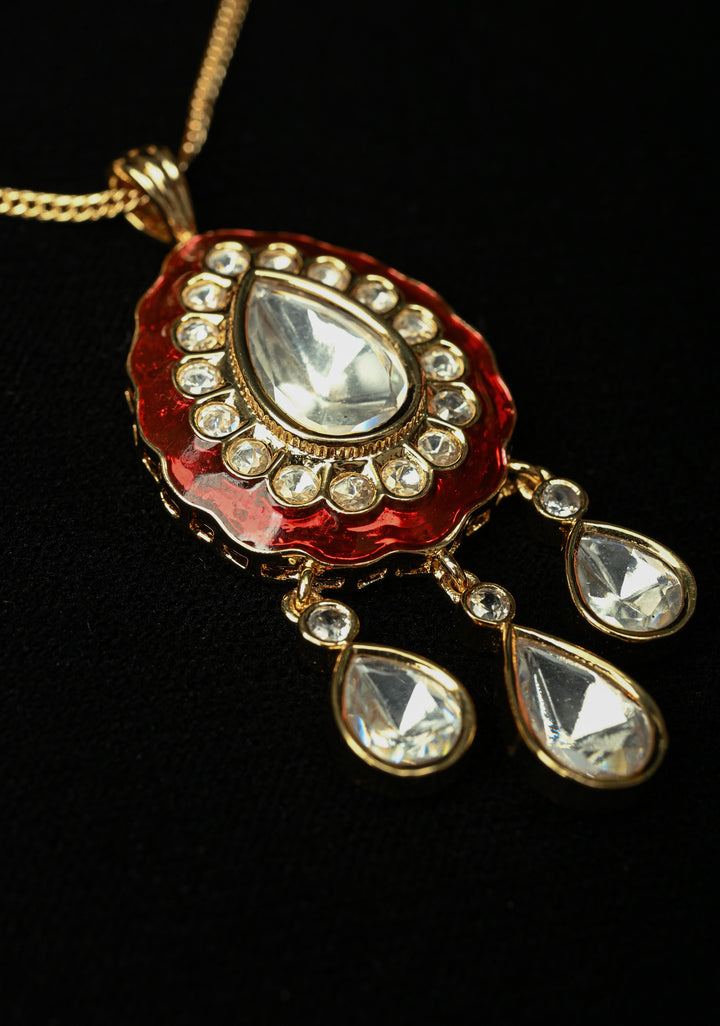 Red Stone Pendant Necklace with earrings