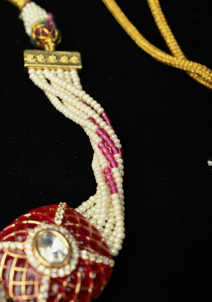 Maroon Kundan Style Choker Set with pearls and Dangling Beads