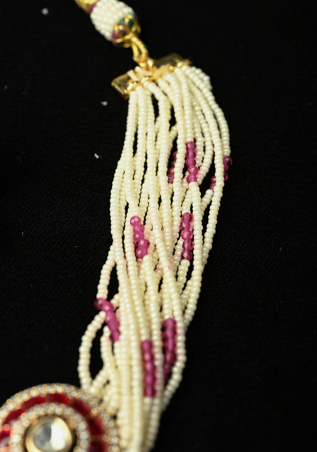 Red White Kundan Jadau Necklace and Earring Set