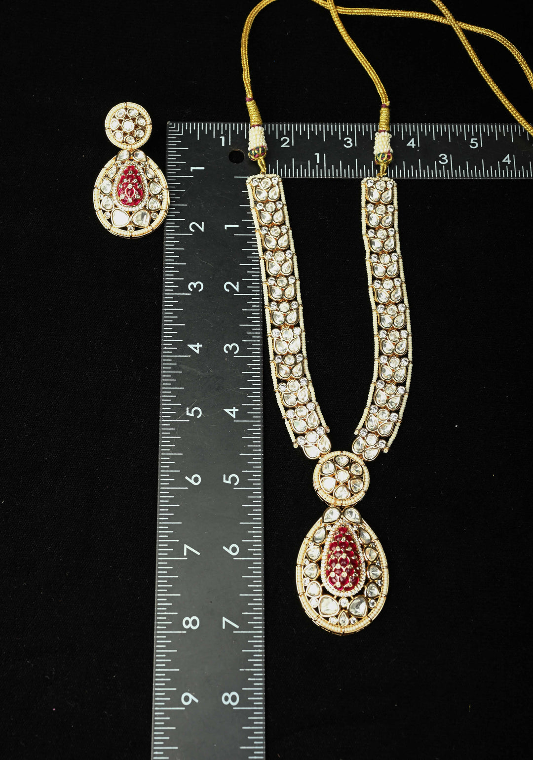 Long Kundan Necklace Meenakari Design Earrings Set