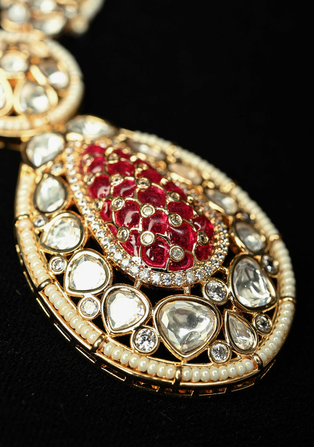 Long Kundan Necklace Meenakari Design Earrings Set