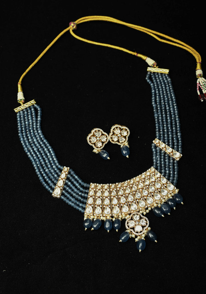 Kundan Grey Beaded Choker Set