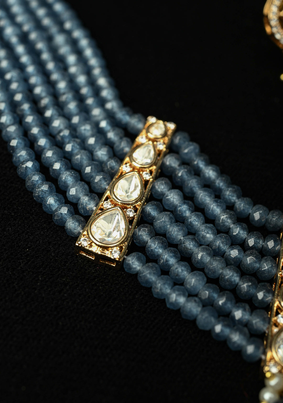 Kundan Grey Beaded Choker Set