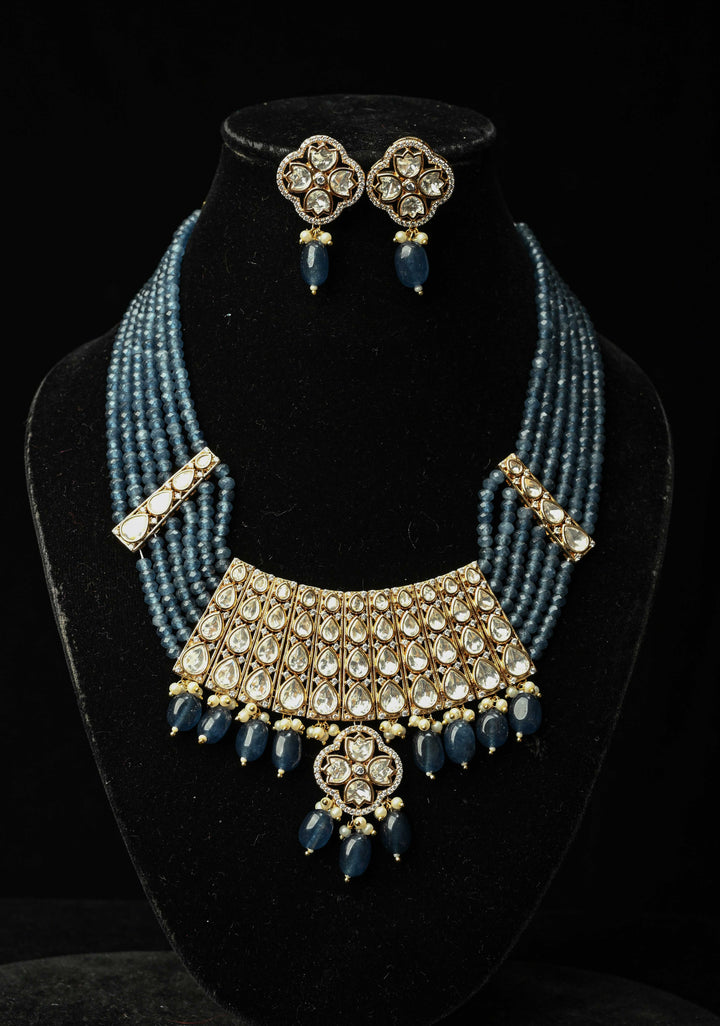 Kundan Grey Beaded Choker Set