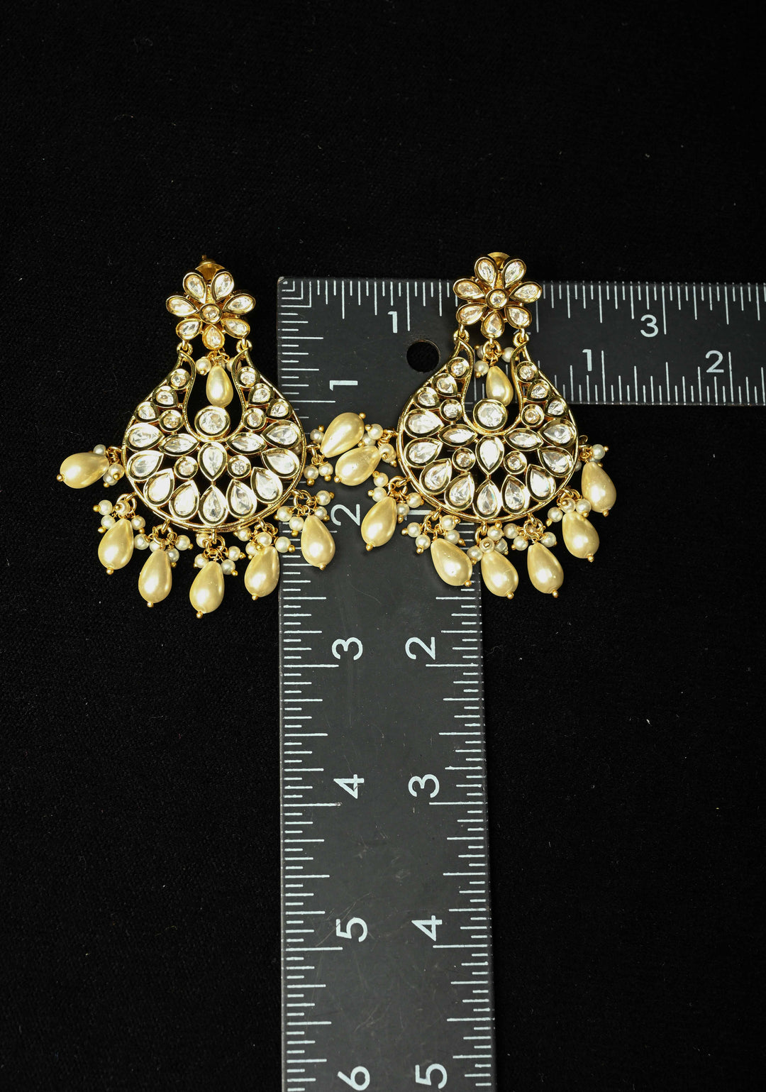 jaipuri Chandbali earrings with handset White Kundan