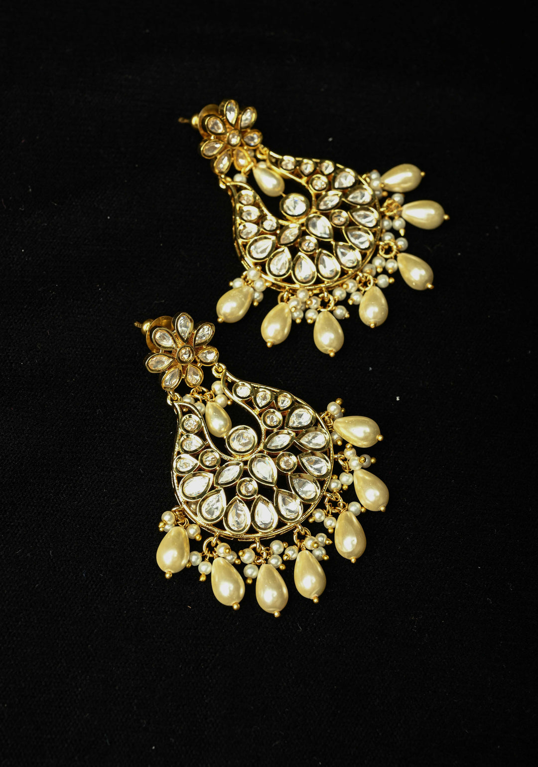 jaipuri Chandbali earrings with handset White Kundan