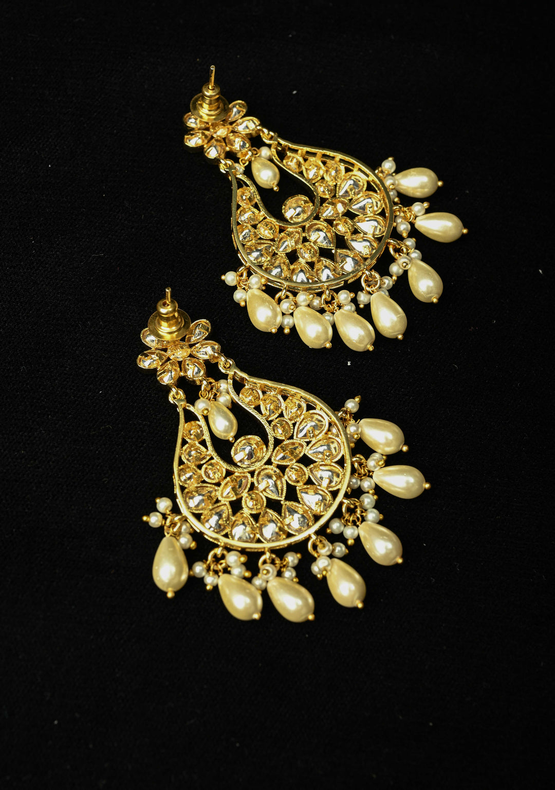 jaipuri Chandbali earrings with handset White Kundan