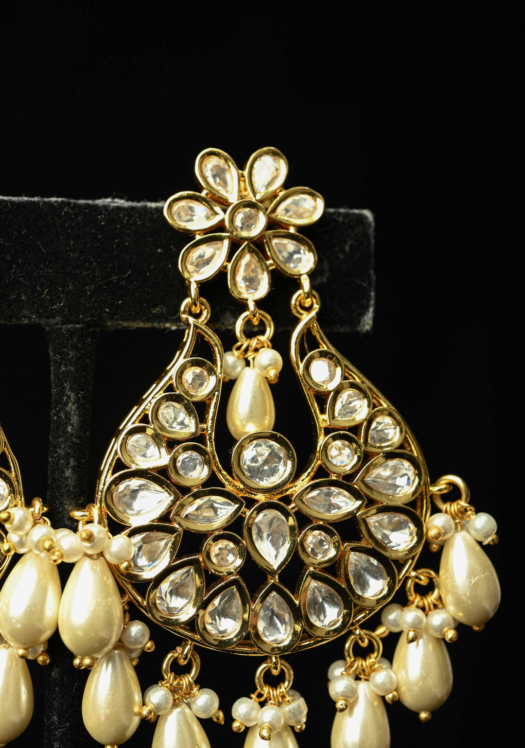 jaipuri Chandbali earrings with handset White Kundan