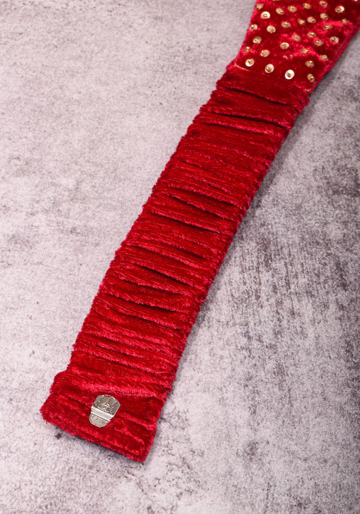 Red Pure velvet Waist Belt with Zardosi, Bead Rose design embroidery and Sequin work | Made to Order