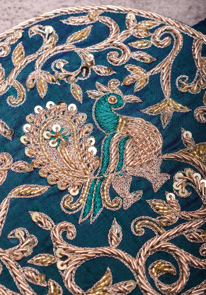 Exquisite 5" Hand Zardosi Peacock in Mandala Prominent Waist belt in Pure raw silk | Made to Order