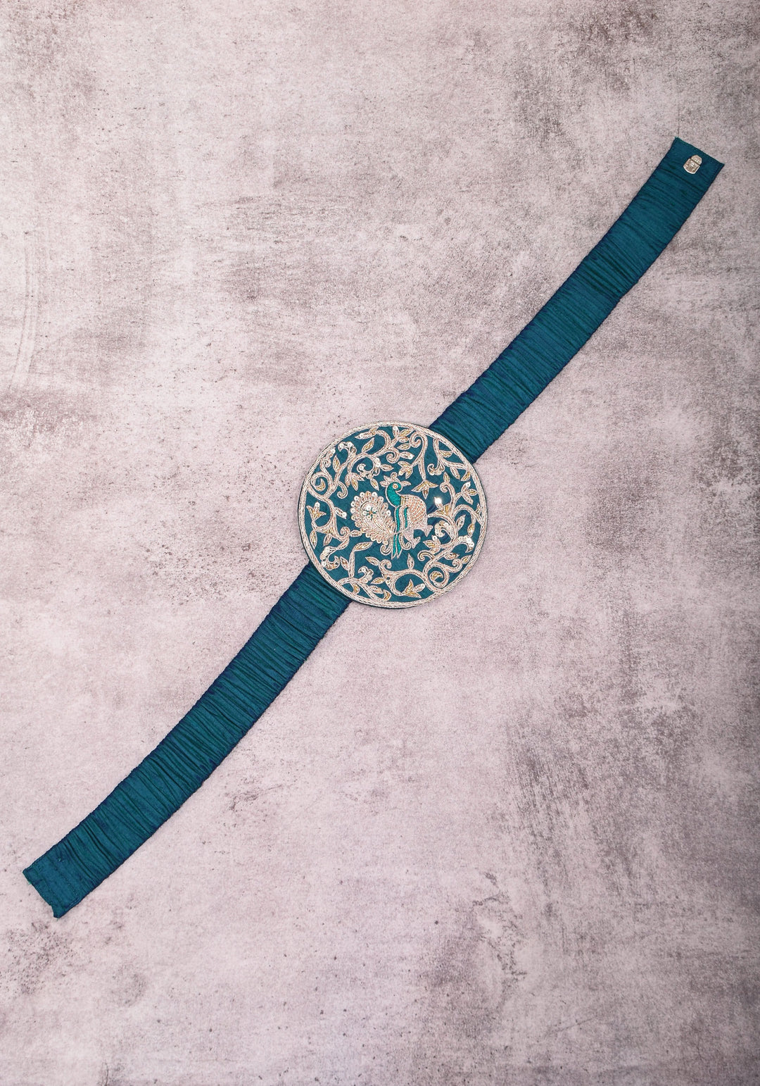 Exquisite 5" Hand Zardosi Peacock in Mandala Prominent Waist belt in Pure raw silk | Made to Order