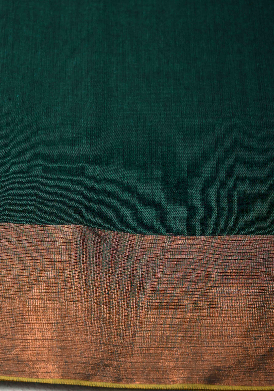 Bottle Green Bengal Cotton saree in With Tikki work and Long Tassels