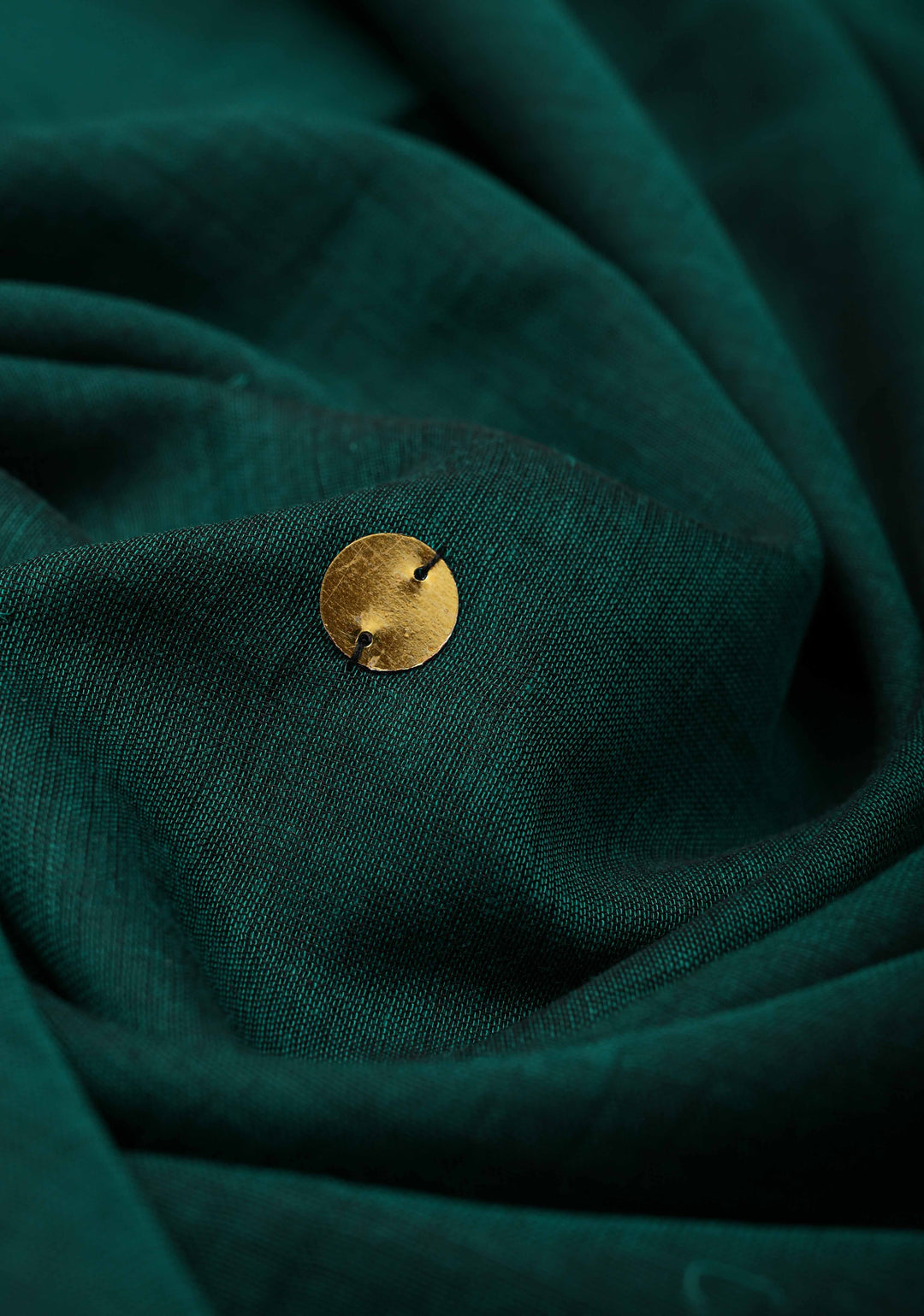 Bottle Green Bengal Cotton saree in With Tikki work and Long Tassels