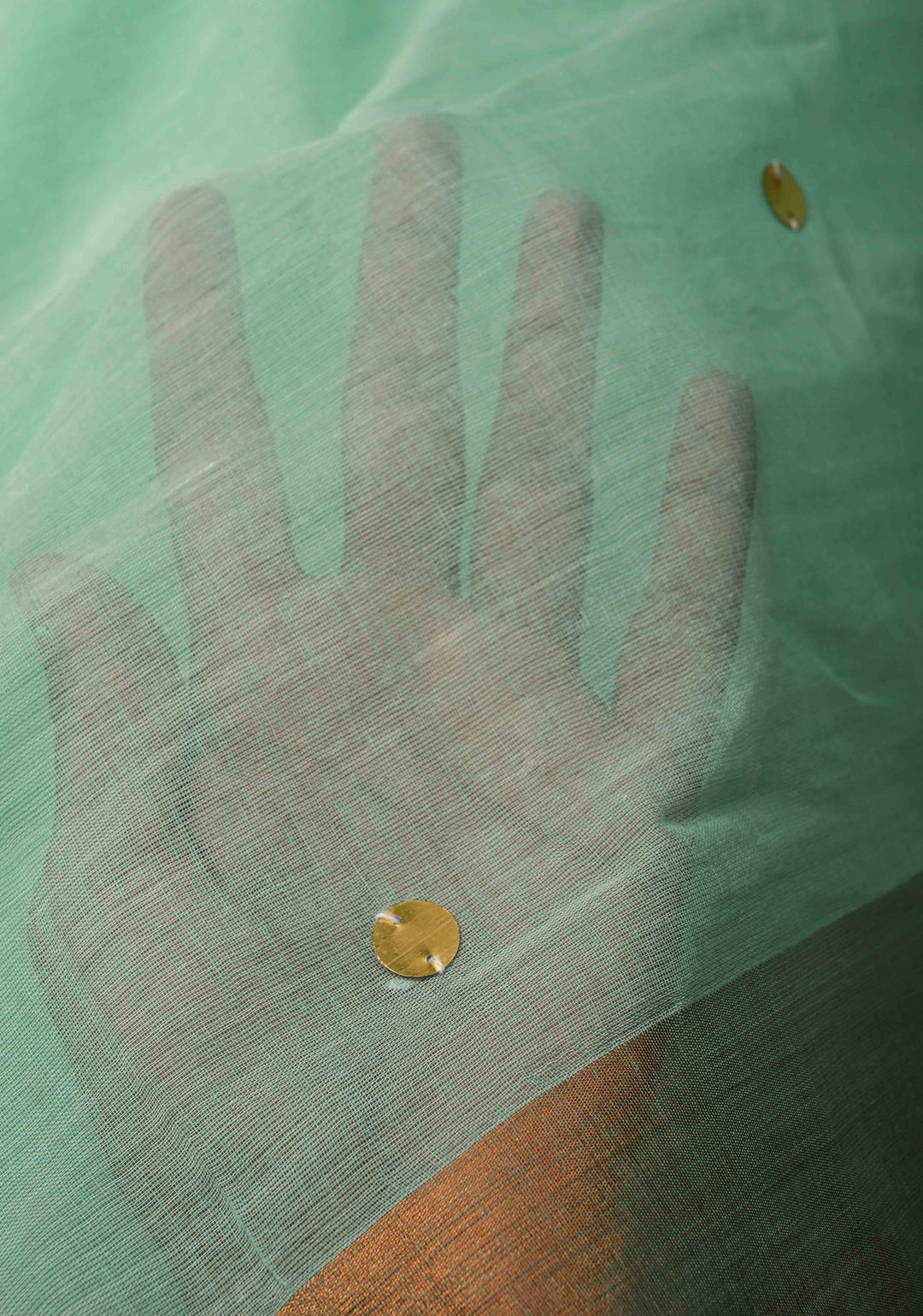 Seafoam Green Bengal Cotton saree in With Tikki work and Long Tassels