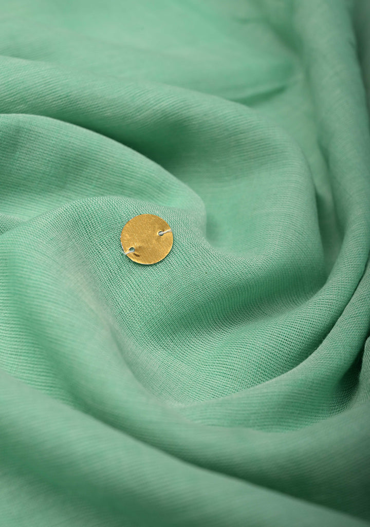 Seafoam Green Bengal Cotton saree in With Tikki work and Long Tassels