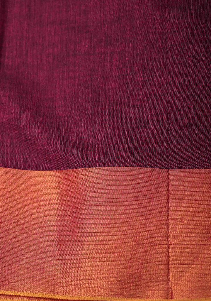 Magenta Bengal Cotton saree in With Tikki work and Long Tassels