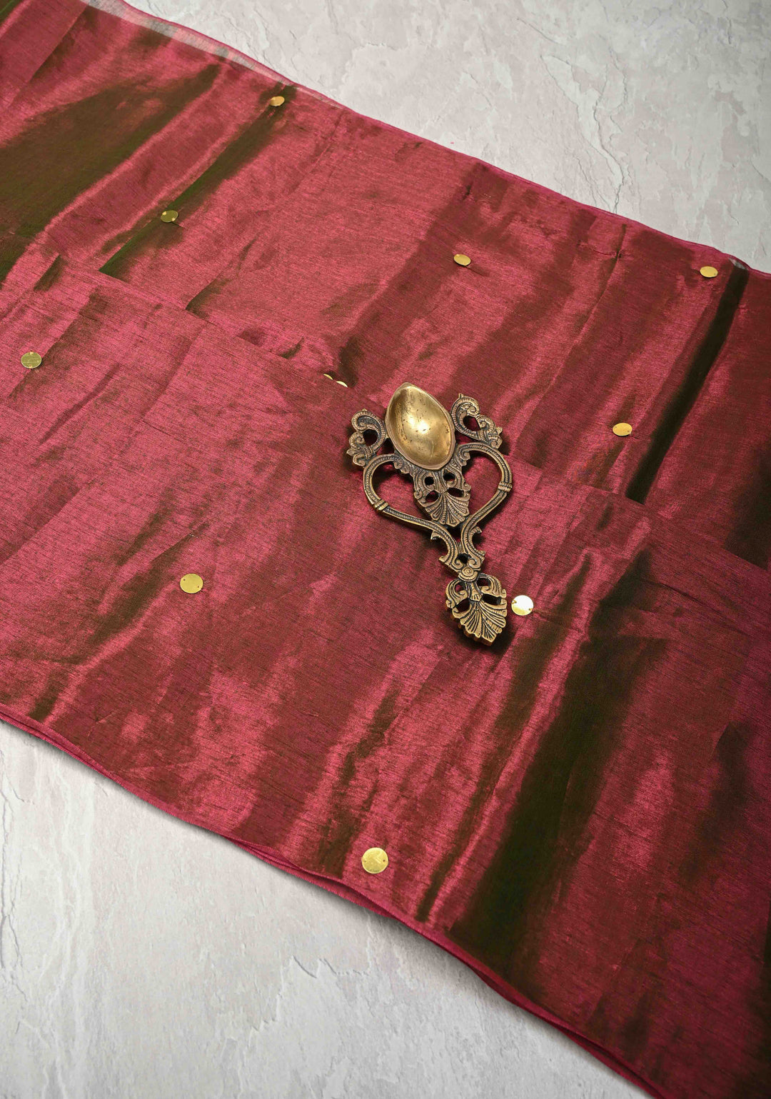 Purple and Green dual tone Tissue By Tissue saree With Tikki work and Long Tassels