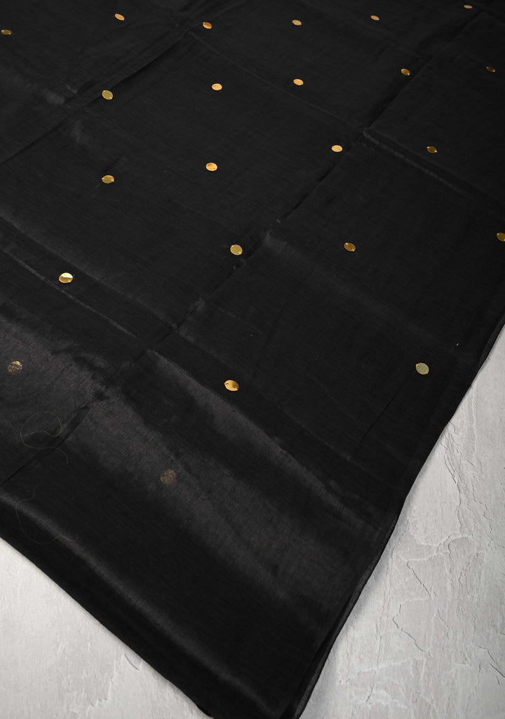Black Cotton Organza saree With Tikki work and Long Tassels