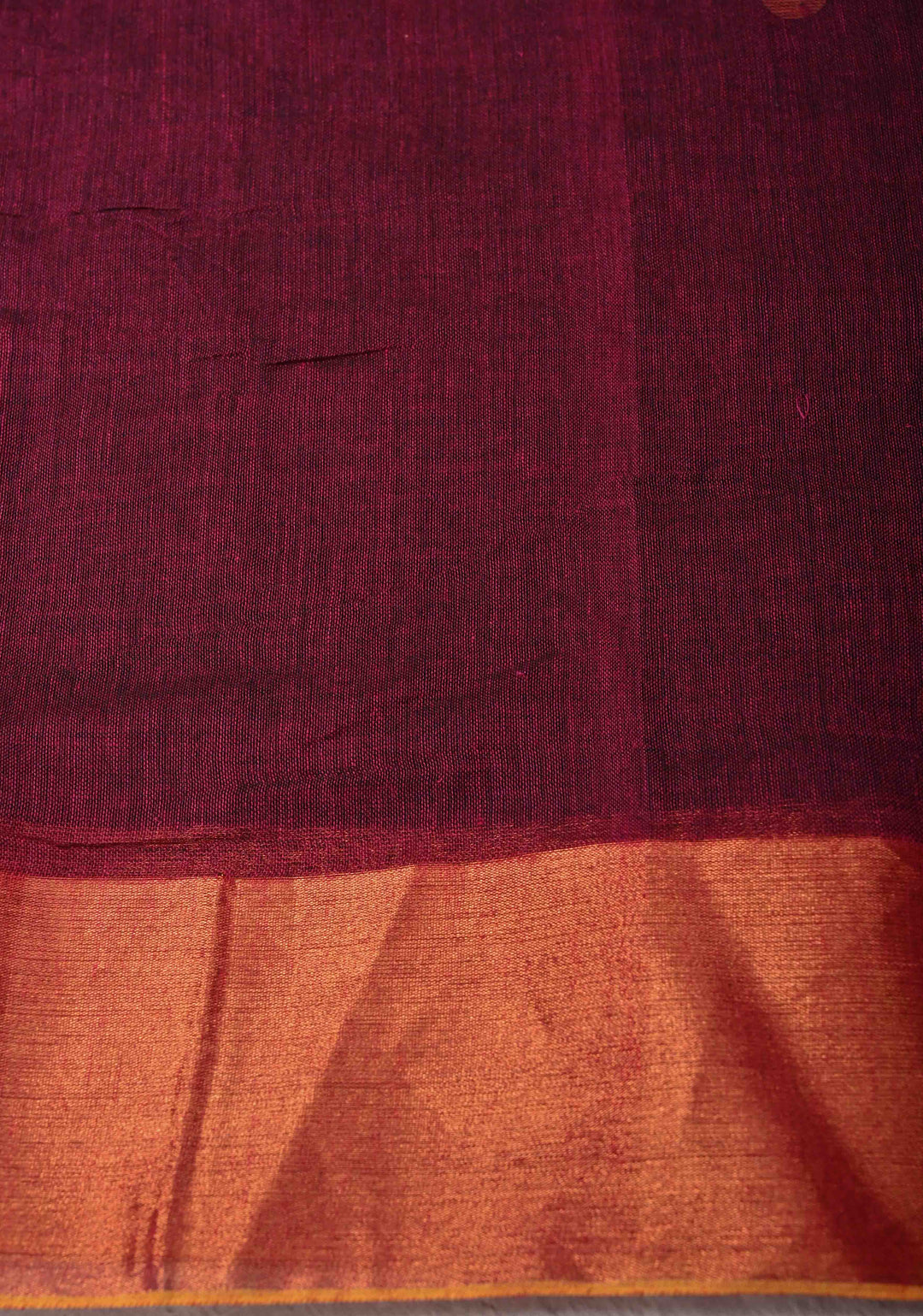 Plum Bengal Mul Cotton saree in With Tikki work and Long Tassels
