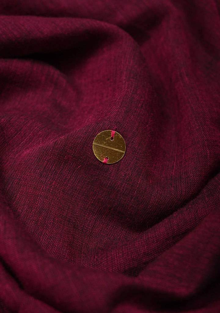 Plum Bengal Mul Cotton saree in With Tikki work and Long Tassels