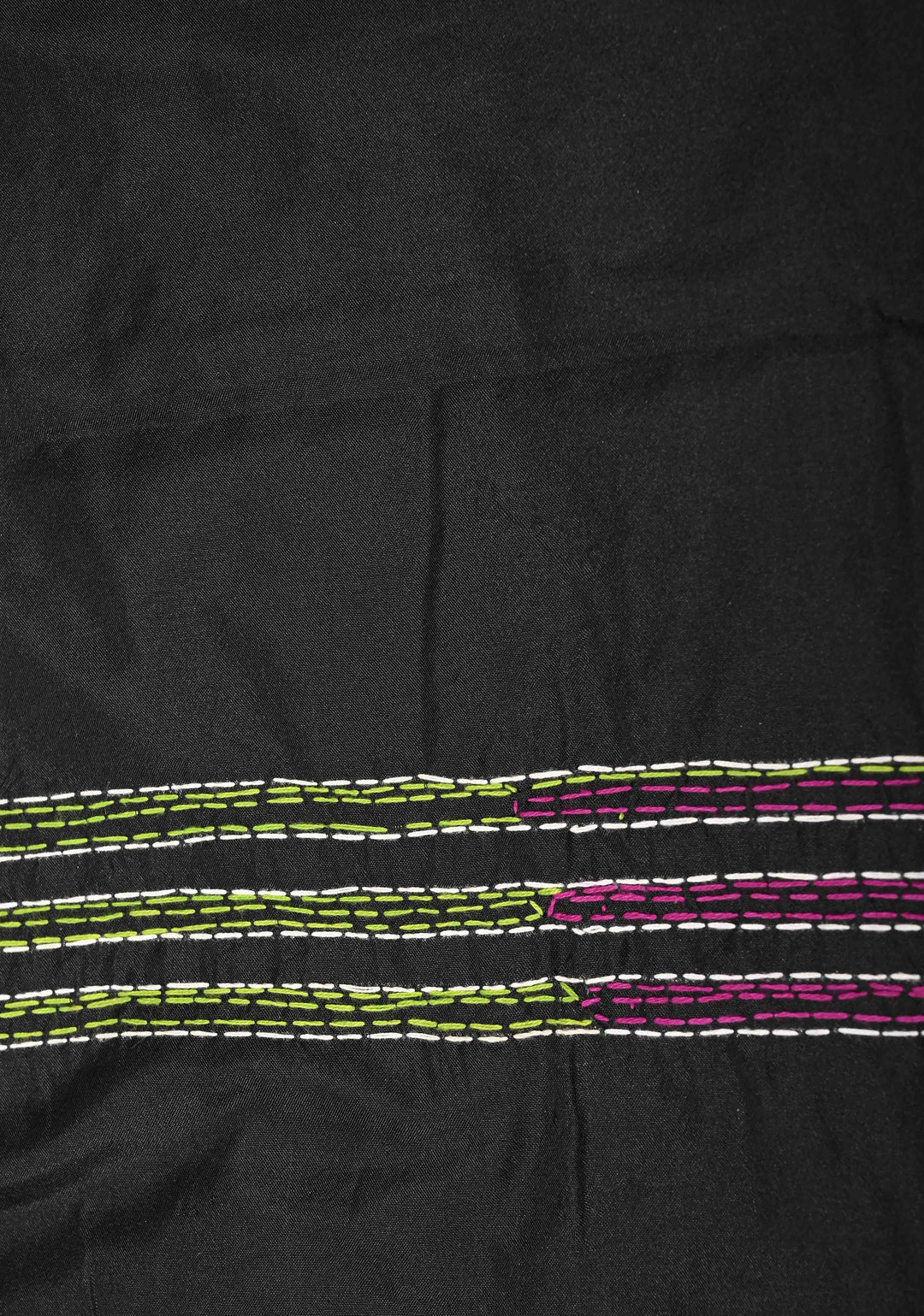 Black Art Silk Saree with Kantha Hand Embroidery Design
