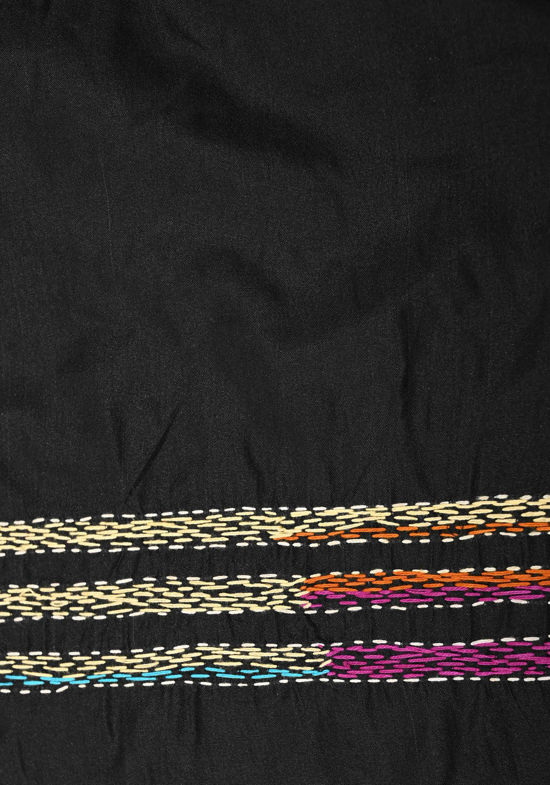 Black Art Silk Saree with Kantha Hand Embroidery Design