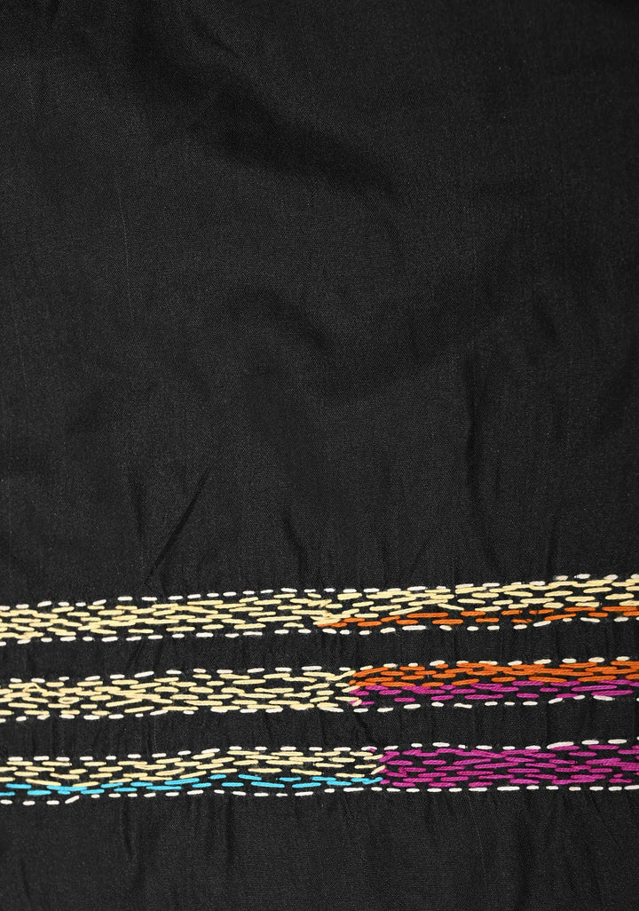 Black Art Silk Saree with Kantha Hand Embroidery Design
