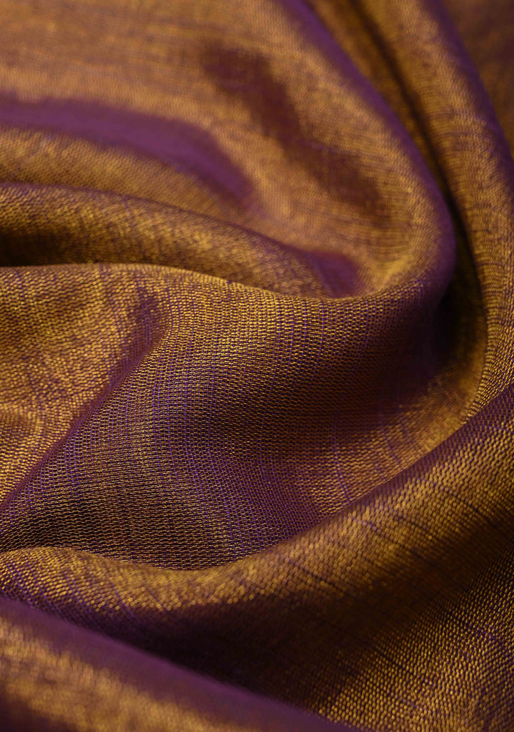 Camel Brown Dual tone Tissue by Tissue Saree with Temple Stripes and Minimal Borders