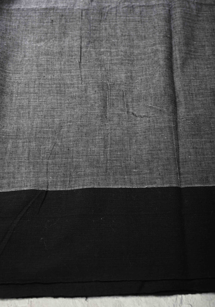 Gray Bengal Cotton saree in With Contrast Temple Border with Long Tassels