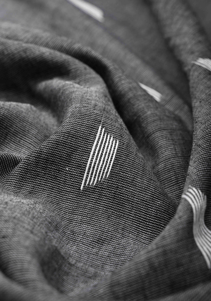 Gray Bengal Cotton saree in With Contrast Temple Border with Long Tassels
