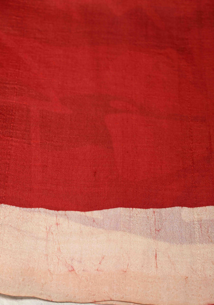 Bishnupuri Silk Saree with Floral Hand Wax Batik Silk Saree in Beige and Red | SILK MARK CERTIFIED