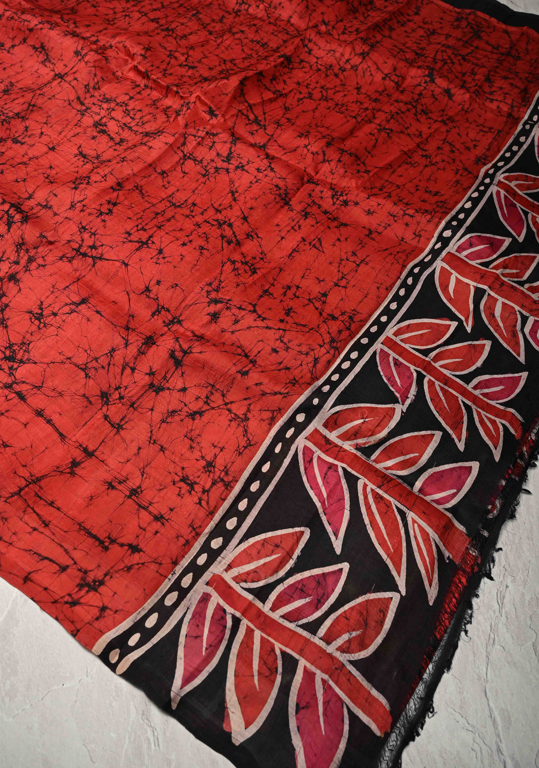 Bishnupuri  Floral Hand Wax Batik Silk Saree in Red | SILK MARK CERTIFIED