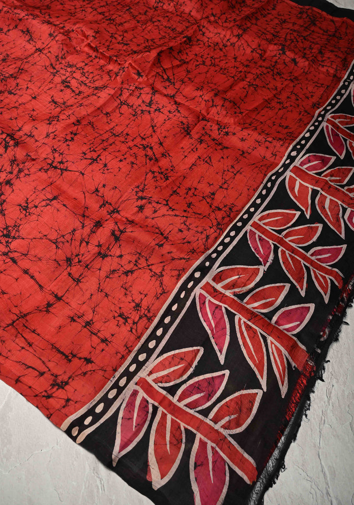 Bishnupuri  Floral Hand Wax Batik Silk Saree in Red | SILK MARK CERTIFIED