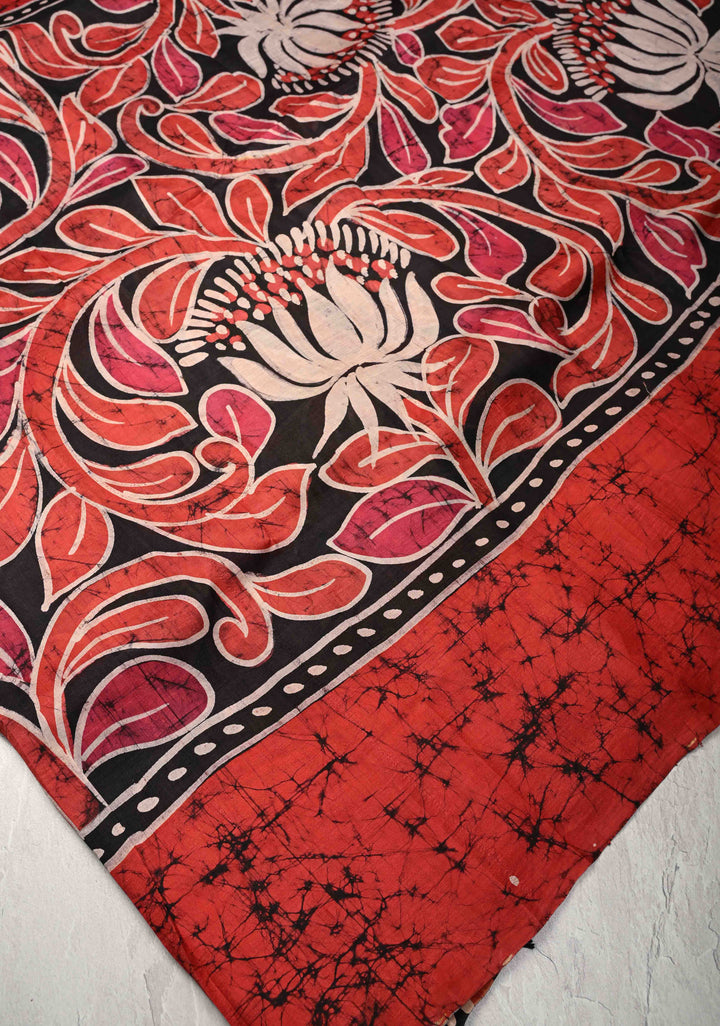 Bishnupuri  Floral Hand Wax Batik Silk Saree in Red | SILK MARK CERTIFIED