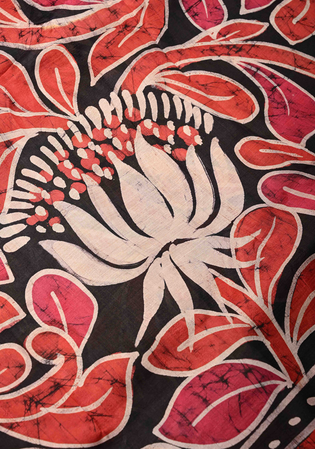 Bishnupuri  Floral Hand Wax Batik Silk Saree in Red | SILK MARK CERTIFIED