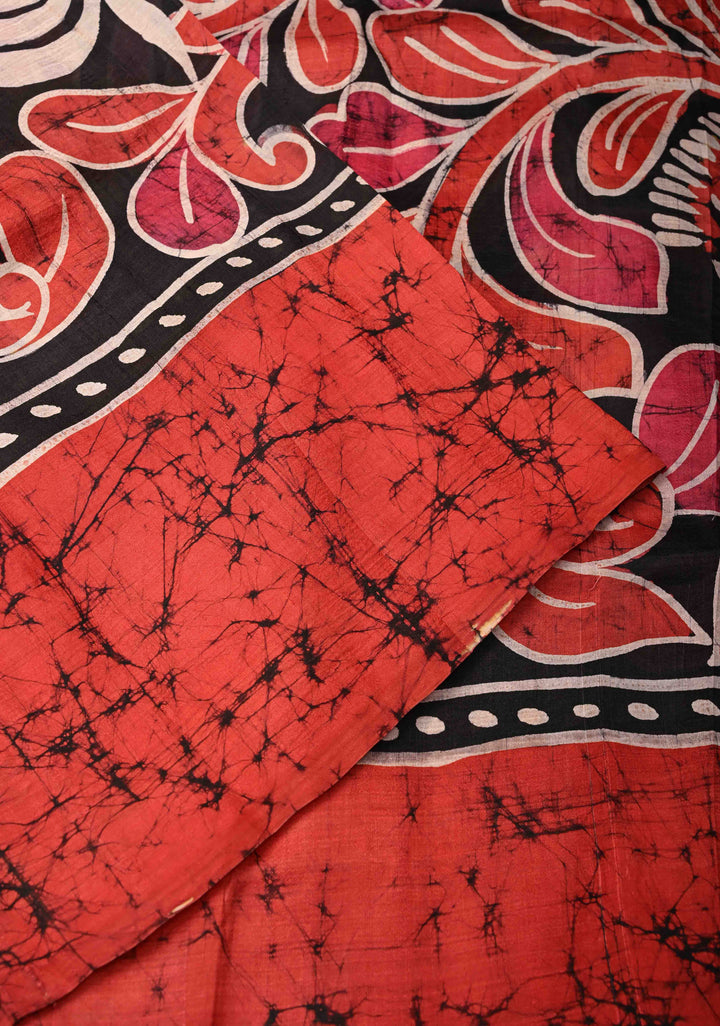 Bishnupuri  Floral Hand Wax Batik Silk Saree in Red | SILK MARK CERTIFIED
