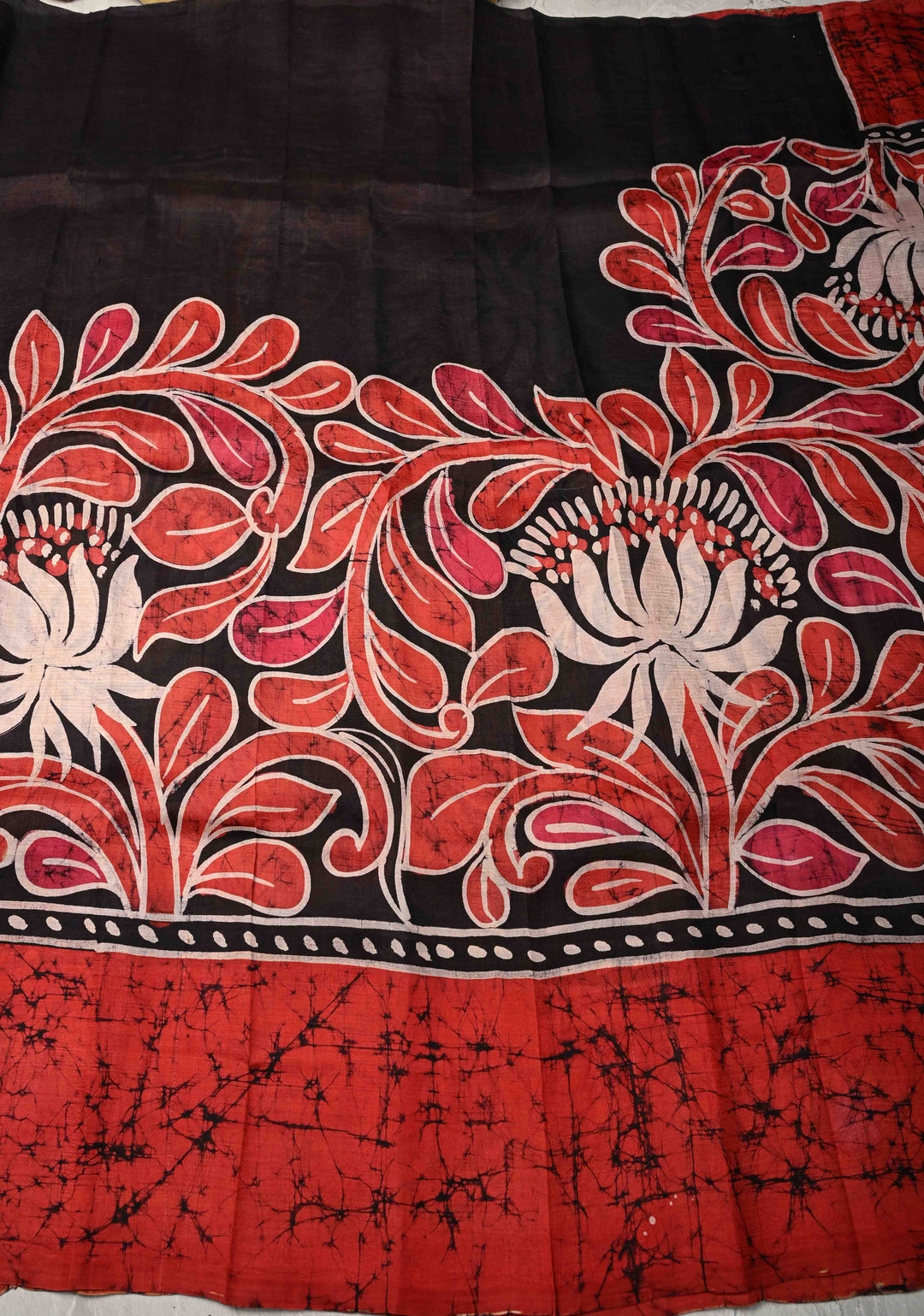 Bishnupuri  Floral Hand Wax Batik Silk Saree in Red | SILK MARK CERTIFIED