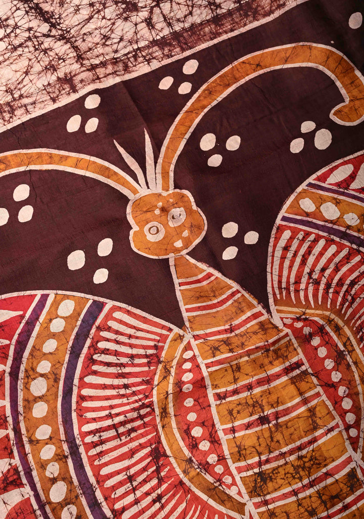 Bishnupuri Silk Saree with Floral Hand Wax Batik Silk Saree in Beige and Brown | SILK MARK CERTIFIED