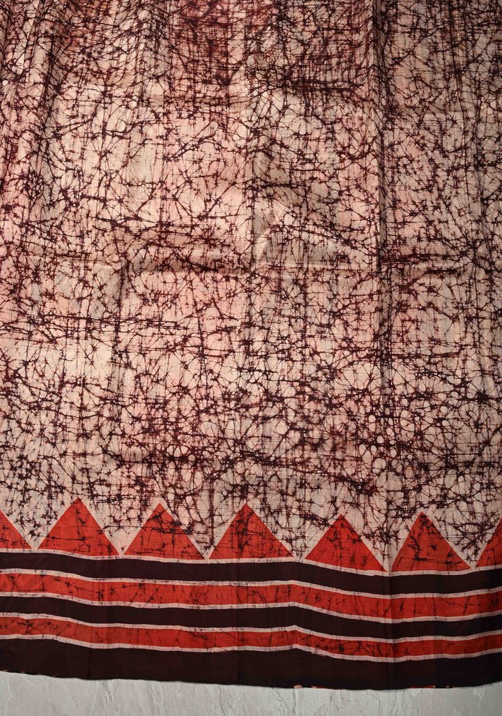 Bishnupuri Silk Saree with Floral Hand Wax Batik Silk Saree in Beige, Red and Brown | SILK MARK CERTIFIED