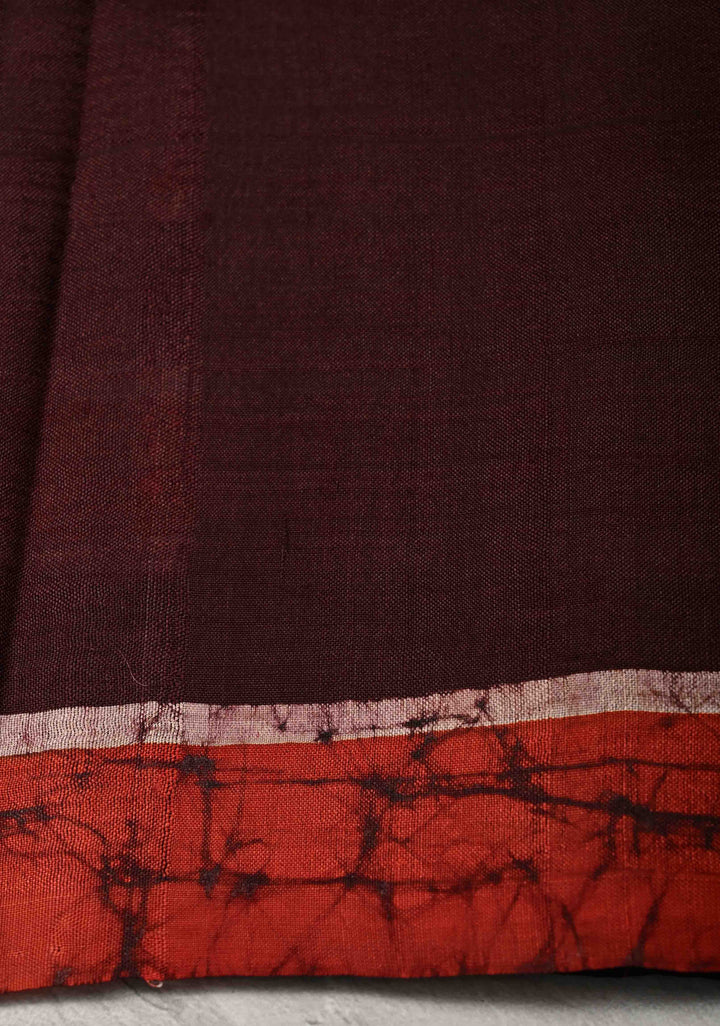 Bishnupuri Silk Saree with Floral Hand Wax Batik Silk Saree in Beige, Red and Brown | SILK MARK CERTIFIED