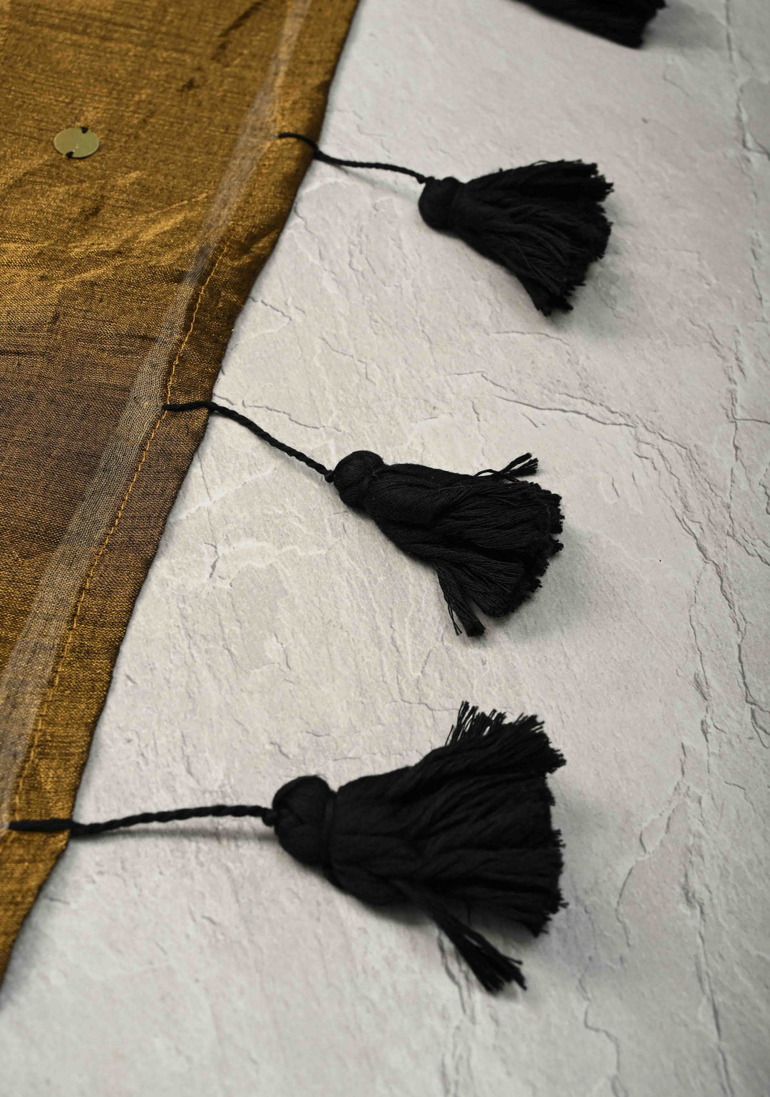 Bronze Tissue by Tissue Saree with Tikki Work and Long Tassels