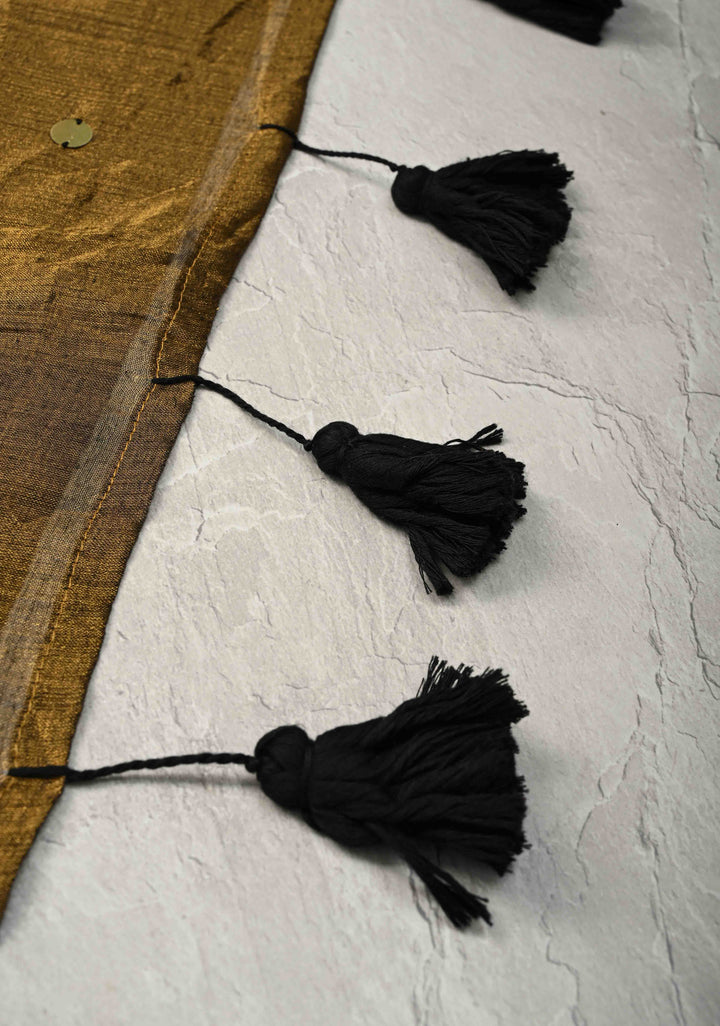 Bronze Tissue by Tissue Saree with Tikki Work and Long Tassels